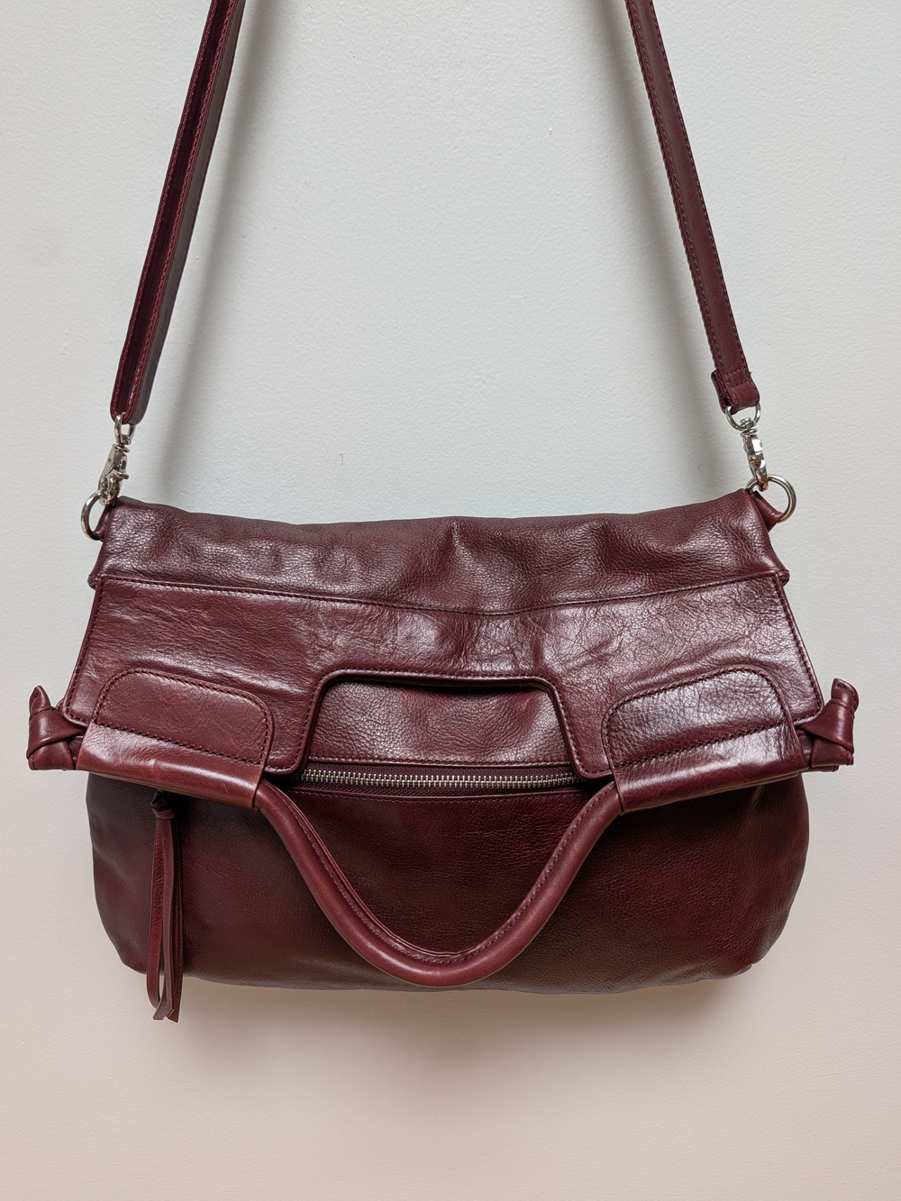 Danier Genuine Leather Burgundy Foldover Satchel Crossbody